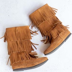 Minnetonka Fringe Boots - Brown Suede - sz 7